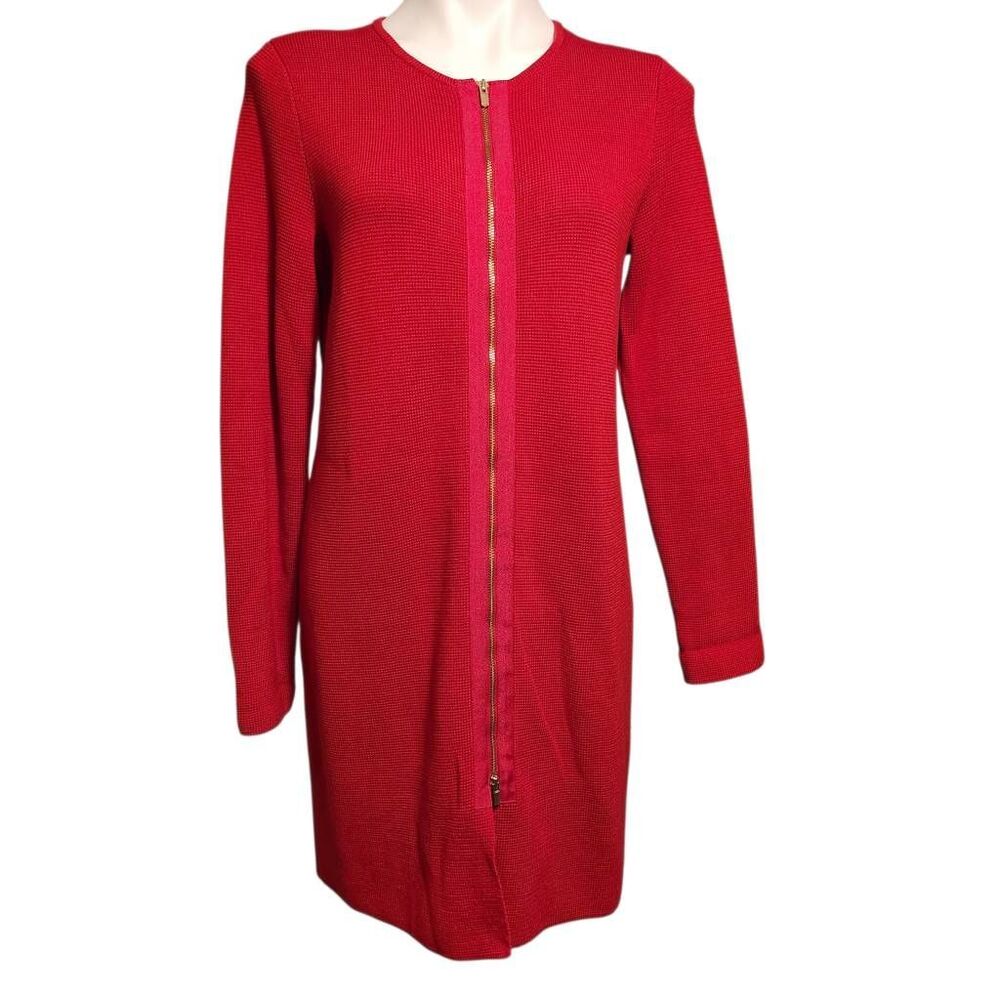 Talbots zip‎ front knit sweater dress Red long sleeve medium